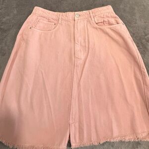 Brave Soul Light Pink A-Line Denim Midi Skirt